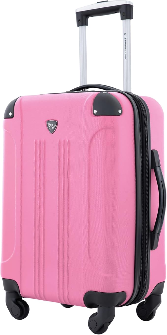 Travelers Club Chicago Hardside Expandable Spinner Luggages, Hot Pink, 20" Carry-On, HS-20720-EX-690N