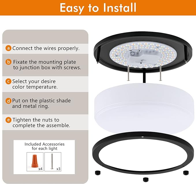 10Inch 30W LED Flush Mount Ceiling Light Fixtures, Ultra Bright 3200LM Dimmable Ceiling Lights, 5CCT 2700K 3000K 4000K 5000K 6500K, Ceiling Lamps for Kitchen Hallway Bedroom Bathroom, Black 1 Pack