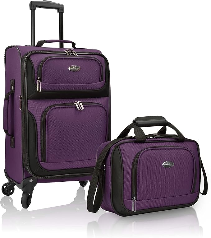 U.S. Traveler Rio Lightweight Softside Rolling Carry-on Suitcase, 4-Wheel Set, Purple