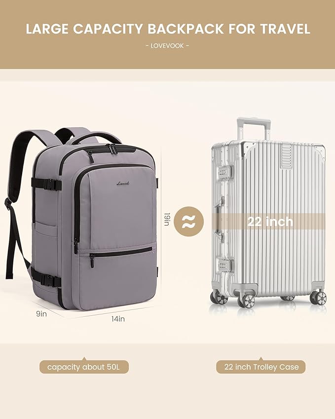 LOVEVOOK Travel Backpack for Women & Men, 50L Large Carry On Backpack Airline Approved, TSA Personal Item Weekender Bag, Water Resistant Laptop Backpacks with 3 Packing Cubes for Travel Essentials