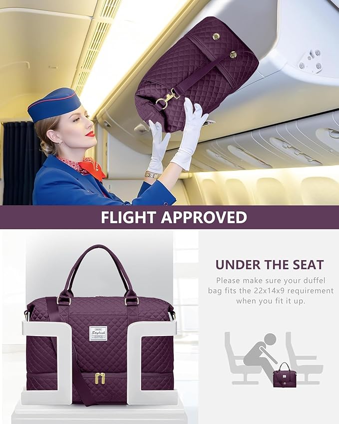 Women Weekender Travel Duffle Bag: Travel Duffel Overnight Bags with Shoe Compartment Carry on Tote Bag Toiletry Bag Weekend Yoga Gym Hospital Bags for Labor and Delivery with Wet Pocket Dark Purple