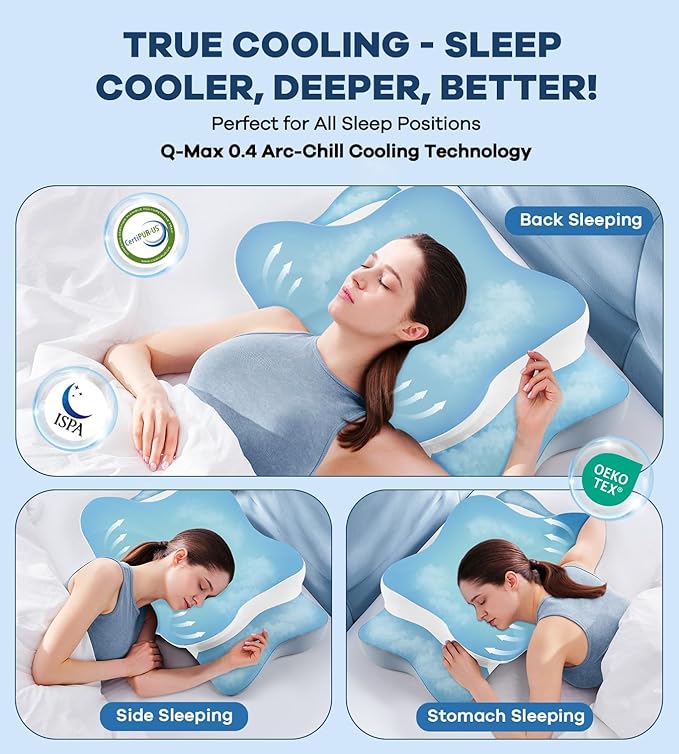 DONAMA Cervical Pillow for Neck and Shoulder Pain Relief, Cooling Contour Memory Foam Pillow, Dual-Height Ergonomic Neck Support Pillow for Side Back Stomach Sleepers with Removable Pillowcase