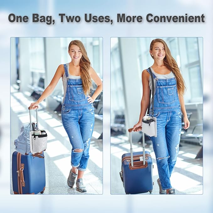Bokelai Luggage Travel Cup Holder with Luggage Straps Free Hand Drink Caddy Beverage Holder Travel Accessories Flight Attendants Businessmen Travelers Fits Roll on Suitcase Handles Light Grey