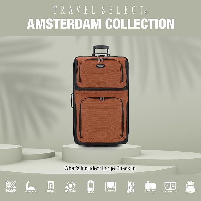Travel Select Amsterdam Softside Expandable Luggage with Rolling Wheels, Red, 29-Inch Large