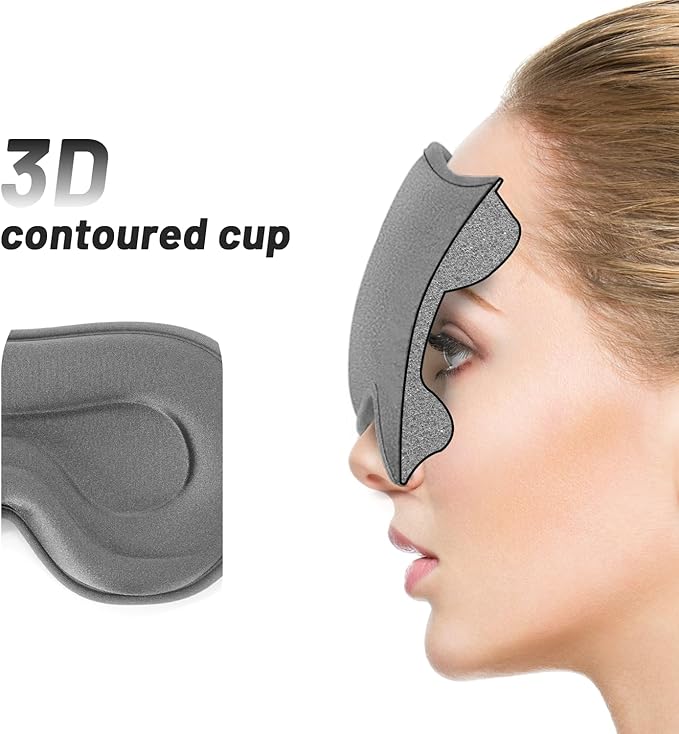Sleep Eye Mask for Men Women, Sleeping Mask for Side Sleeper, Travel Blackout Night Blindfold Eye Shade Cover with Adjustable Strap (Grey-3D)