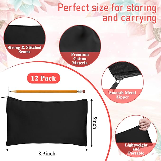 Legigo Blank Canvas Bag Zipper Pouch Makeup Bags Bulk - Multi-Purpose Canvas Pencil Pouch with Sturdy Zipper, Cosmetic Bag Travel Toiletry Bag for DIY Craft Projects, Storage (8.3 x 5 inches)