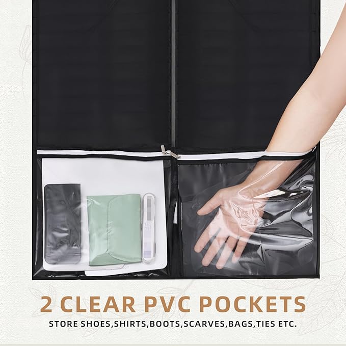 54" Garment Bags for Travel and Storage, Travel Suit Bags for Men Women with 2 Clear Pockets, Storage bags for Clothes, Suits, Dress, Shirts, Coats 2pcs Black