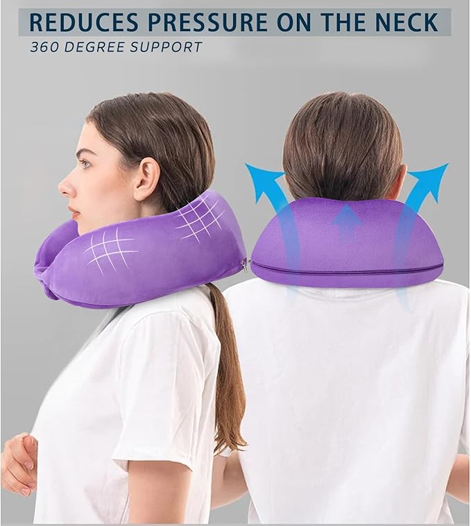 Travel Pillows for Airplanes U-Shaped Memory Foam Neck Pillow Support Headrest and Neck Removable Breathable Neck Pillow for Car Office Home Camping Use