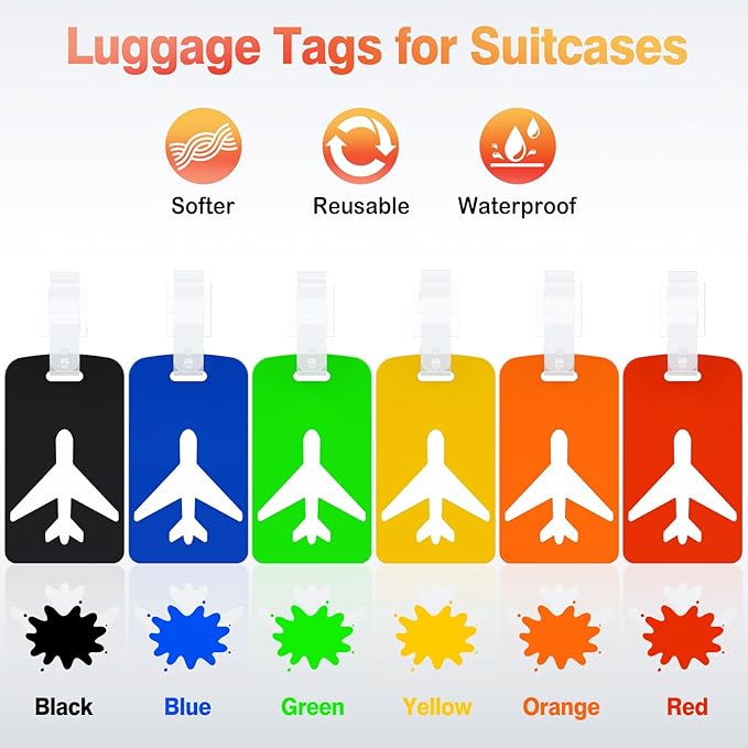2 Pack Silicone Luggage Tag with Name ID Card Perfect to Quickly Spot Luggage Suitcase, TSA Approved, Luggage Identifiers for Suitcases and Bags, Privacy Protection Travel Suitcase Tags