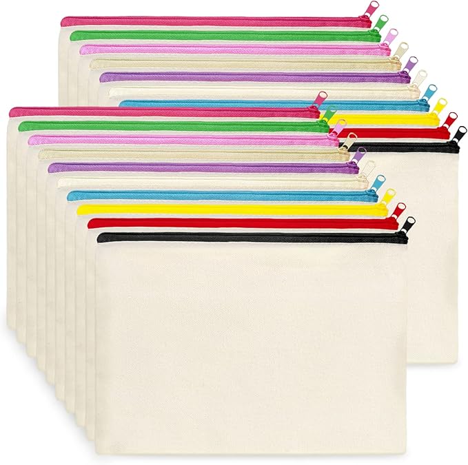 Koolmox Canvas Zipper Pouch - 9x7, 20 Pack with Zipper, Cotton Canvas for Embroidery, Tie Dye, Marker and Circuit Projects, Beige Travel Bags