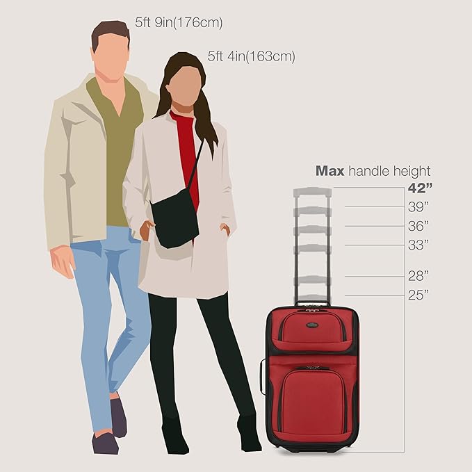 U.S. Traveler Rio Lightweight Softside Rolling Carry-on Suitcase, 2-Wheel Set, Red