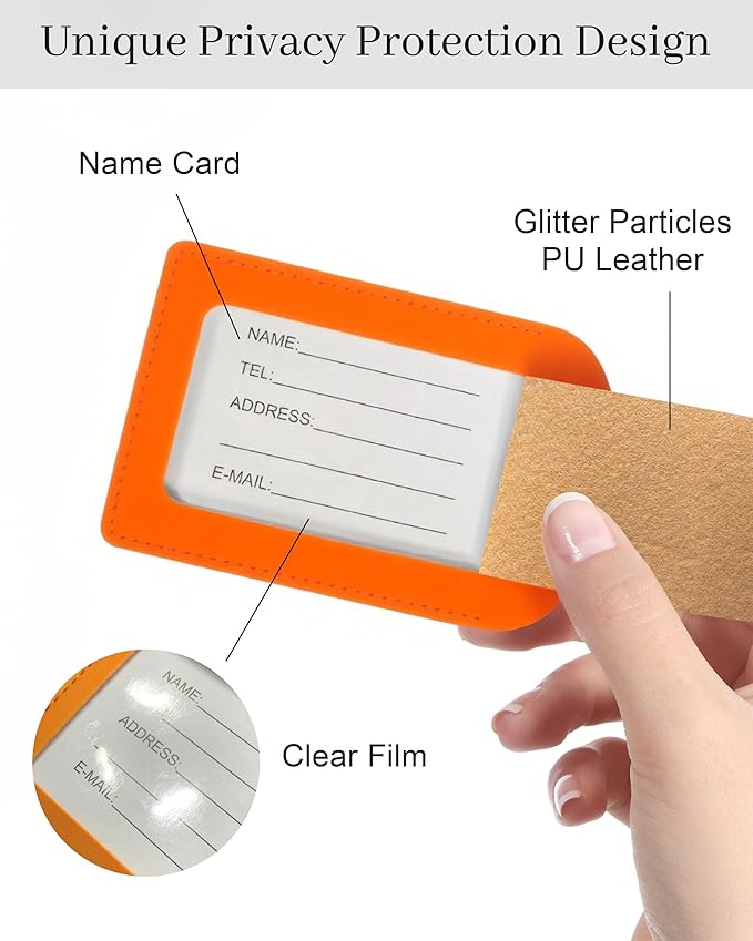 Luggage Tags for Suitcases, PU Leather Travel Tags for Luggage.(Orange)