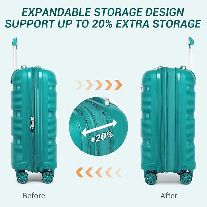 Kono Luggage Sets 3 Piece Hard Shell Travel Trolley 4 Spinner Wheels Lightweight Polypropylene Suitcase with TSA Lock (Turquoise, 20/24/28 Set)