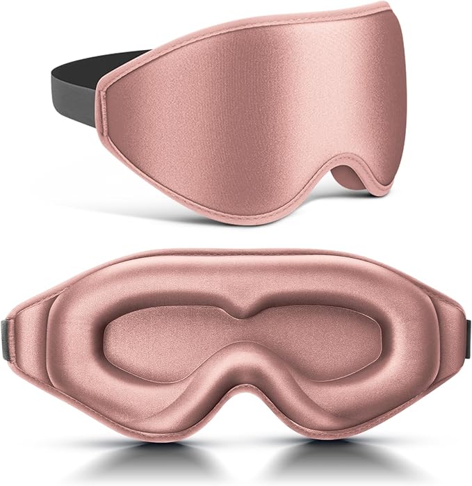 FlyCoco 99% Fully Block Out Light Eye Sleep Mask, 3D Deep Contoured Eyes Cover Zero Pressure, Long Lash Extension Eyes Mask with Adjustable Straps for Sleeping Travel Home Nap Rest Women Men (Rose)