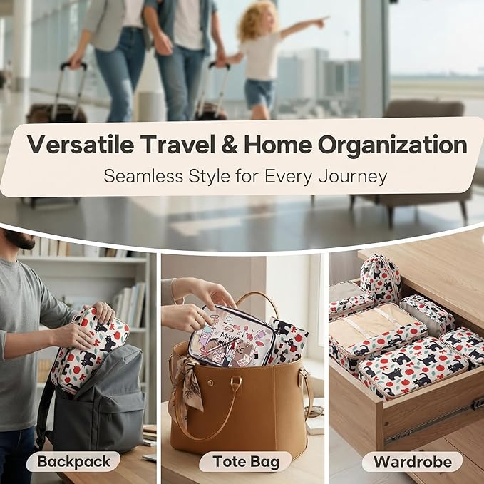 8 Set Packing Cubes for Travel with Clear Toiletry Bag, Durable Luggage Packing Organizers, Carry-On Accessories, TSA Approved See-Through Cubes, Space-Saving Storage Bags, Gifts for Women