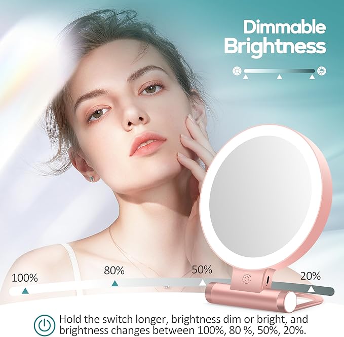 B Beauty Planet Magnifying Mirror with Light 30X, Double-Sided 1X/30X Magnifying Makeup Mirror with Tweezer, 2000mAh 3 Colour Modes with Adjustable Brightness,Foldable Compact Travel Mirror(Rose Gold)