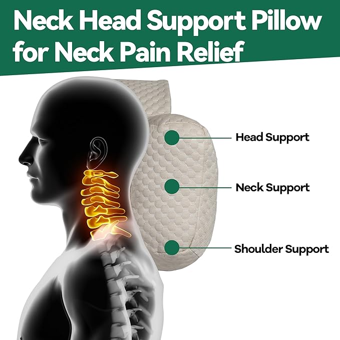 MABOZOO Neck Pillows for Recliners with Pocket,Headrest Cushion for Neck Pain Relief and Cervical Support,Recliner Head Pillow for Side Sleeping at Home, Office or Traveling (Coffee)