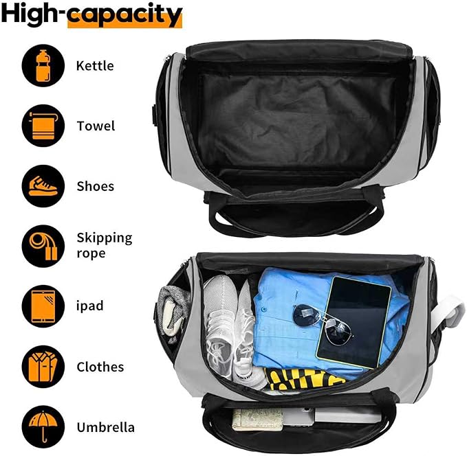Heavy Duty Duffle Bag for Men, 55L Large Durable Gym Duffel Bag for Workout, Sports, Travel Gear - Gray