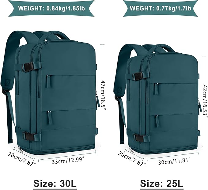 coowoz Large Travel Backpack For Women Men,Carry On Backpack Flight Approved,Hiking Backpack Waterproof Outdoor Sports Rucksack Casual Daypack Fit 15.6 Inch Laptop Shoes Compartment,30L(Peacock Blue)