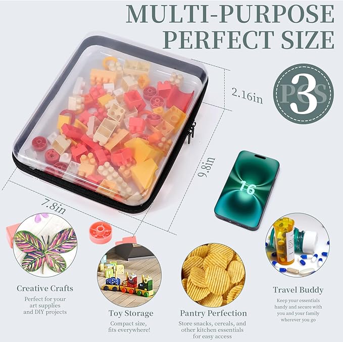 3 Pack Clear Hard Shell Zipper Case, Clear Zipper Pouches Waterproof Makeup Organizer & Travel Toiletry Bag, Plastic Pouch for Travel Office Storage, Black Large Size