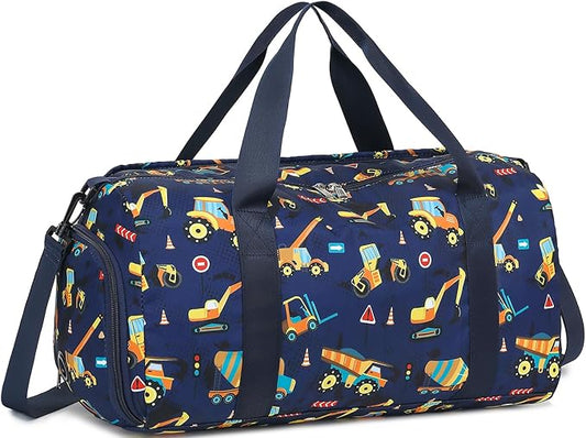 BTOOP Kids Overnight Bag for Boys Small Truck Sports Gym Duffle Bags With Shoe Compartment Toddler Weekender Sleepover Tote for Travel