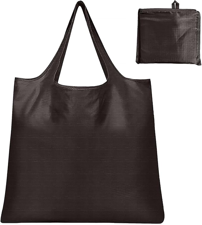 Large Foldable Shopping Bag, Reusable Grocery Bag, Used for Shopping. Reusable Handbag Weighing Up to 50 Pounds, Nylon Bag, Waterproof, Washable (coffee)