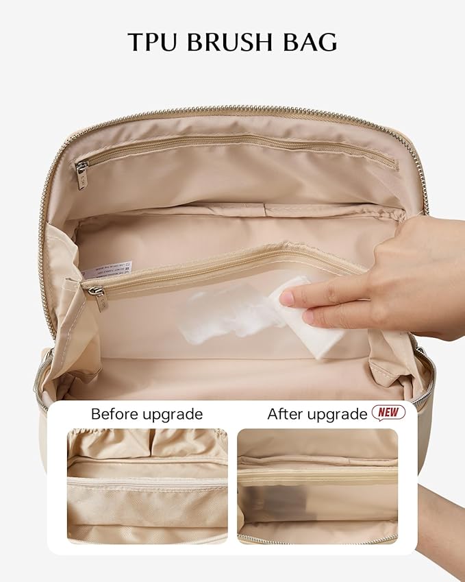 EACHY Travel Makeup Bag, Large Capacity Cosmetic Bag for Women, Waterproof PU Leather, Flat Open Portable Toiletry Bag for Skincare, Brushes & Travel Essentials