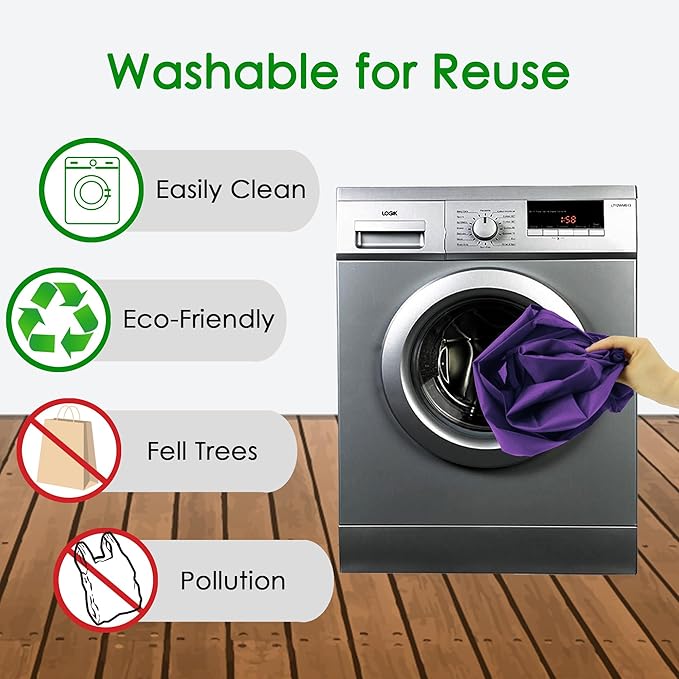 BeeGreen Purple Reusable Grocery Bags Wholesale Purple Reusable Kitchen Bags Bulk Foldable-Machine Washable with Zipper Storage Pouch 20 Packs