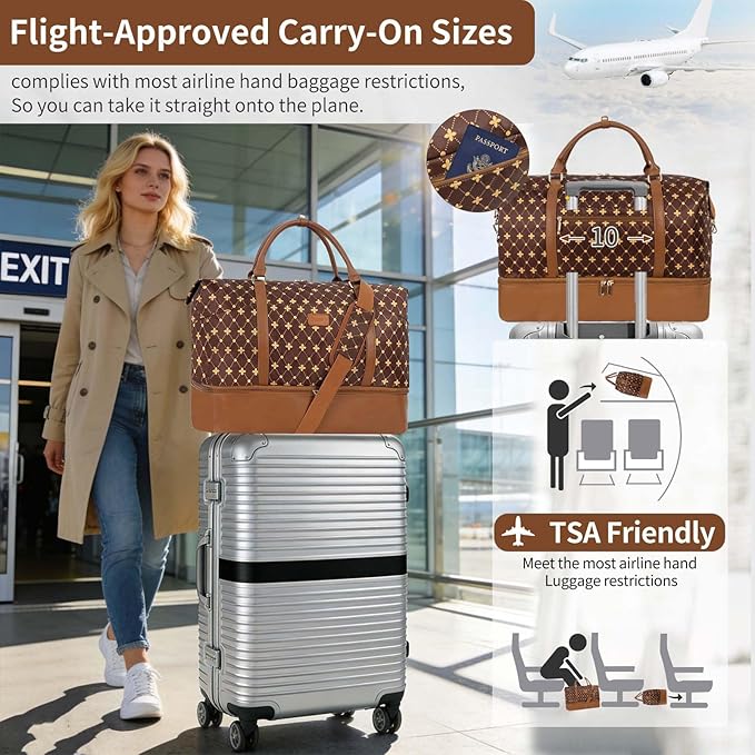 Weekender Bag, Large Travel Duffel Bag for Women, Carry on Overnight Bag with Shoe Compartment and Toiletry Bags