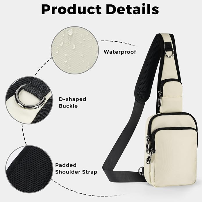 VADOO Sling Bag, Crossbody Bag with Zipper Lock, RFID Blocking & Water Resistant for Men and Women