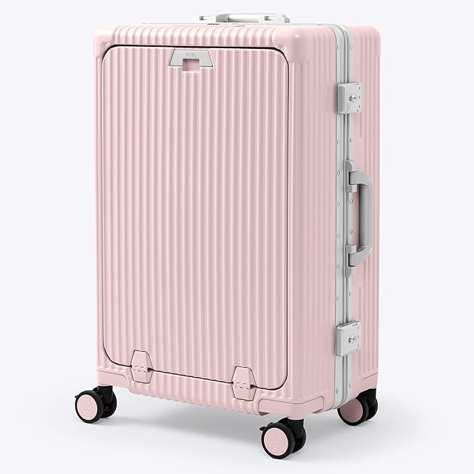 Nobl Travel Zipperless Check In Suitcase - Aluminum Frame, Medium Check In luggage 27x17.5x10.4 Airline Approved by Noble Travel - Polycarbonate Shell - TSA Locks, 360° Spinner Wheels - Blush