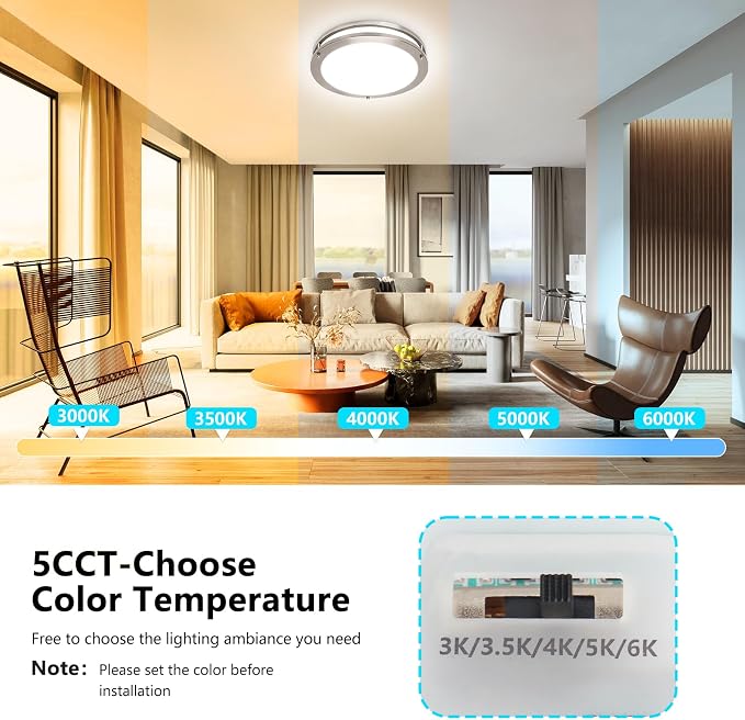 13inch LED Flush Mount Ceiling Light Fixture Dimmable Brushed Nickel, Easy Install Ceiling Lamp Fixture Without Flicker, Super Bright 36W 3600LM 5CCT Warm to White Light 3000K to 6000K 4-Pack
