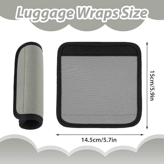 2 Pack Luggage Handle Wraps for Suitcase Bright Color Luggage Handle Covers Suitcase Tags identifiers Travel Accessories for Airplane/Flying (Grey)