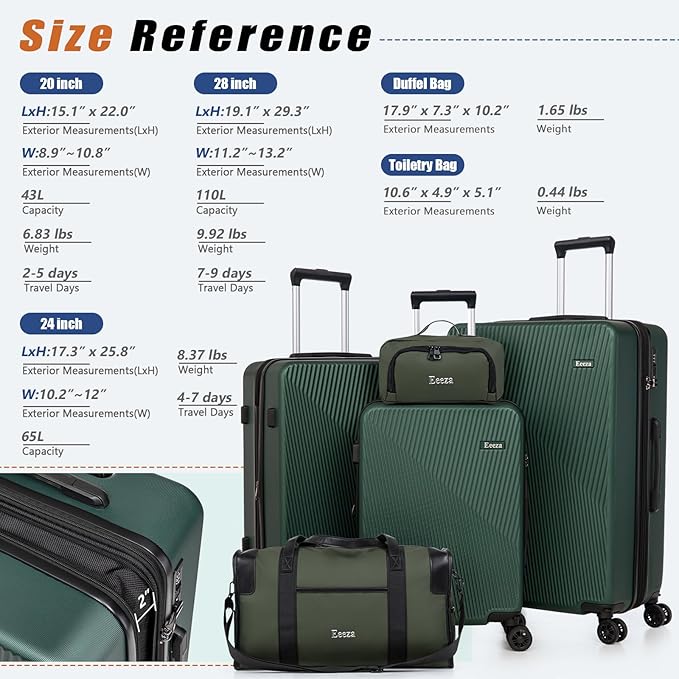 Expandable Carry on Luggage Sets,Suitcases with Detachable Wheels Hardshell 22x14x9 Airline Approved,Lightweight Luggage Set with TSA Lock,Carry on Suitcase