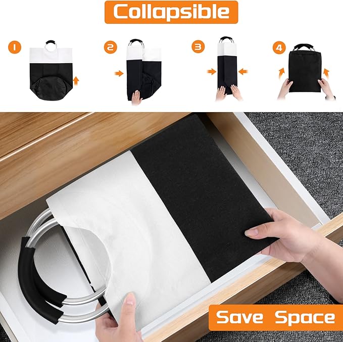 BlissTotes 90L Laundry Basket, Freestanding Laundry Hamper, Collapsible Dirty Clothes Hamper, Waterproof Fabric with Foam Protected Aluminum Handles for College, Dorm, Family (Black)