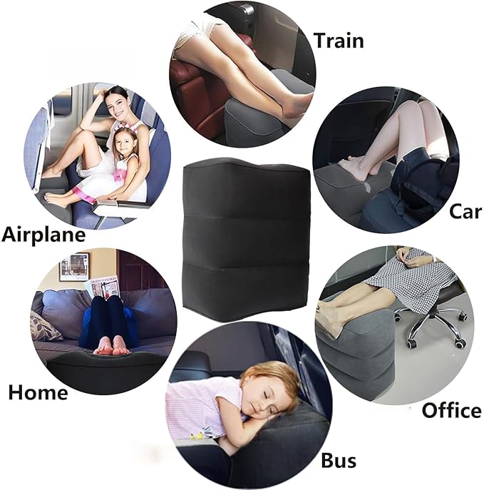 Inflatable Travel Foot Rest Pillow, Adjustable Height Leg Rest Pillow for Cars, Home, Office, Trains, Airplane, Make a Flat Bed for Baby, Kids, Toddlers, Grey, 2 Pack