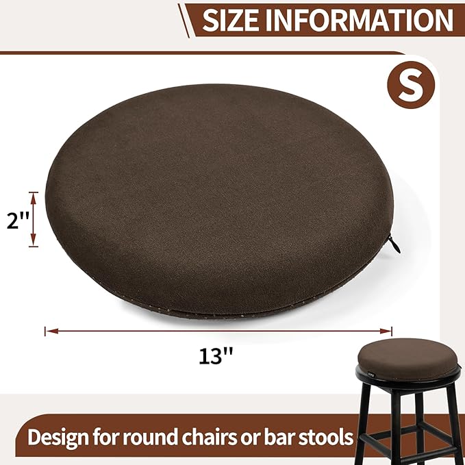 BUYUE Memory Foam Seat Cushion, Dia 13" Soft Velvet Round Stool Cushion Anti-Slip Chair Pads, S, Brown