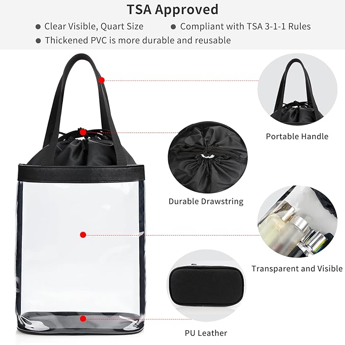 Clear Makeup Bags, TSA Approved Toiletry Bag for Traveling, Clear Travel Bag for Toiletries, Waterproof Transparent Cosmetics Bag Organizer for Women Men, Carry on Airport Airline Compliant Bag (2PCS)