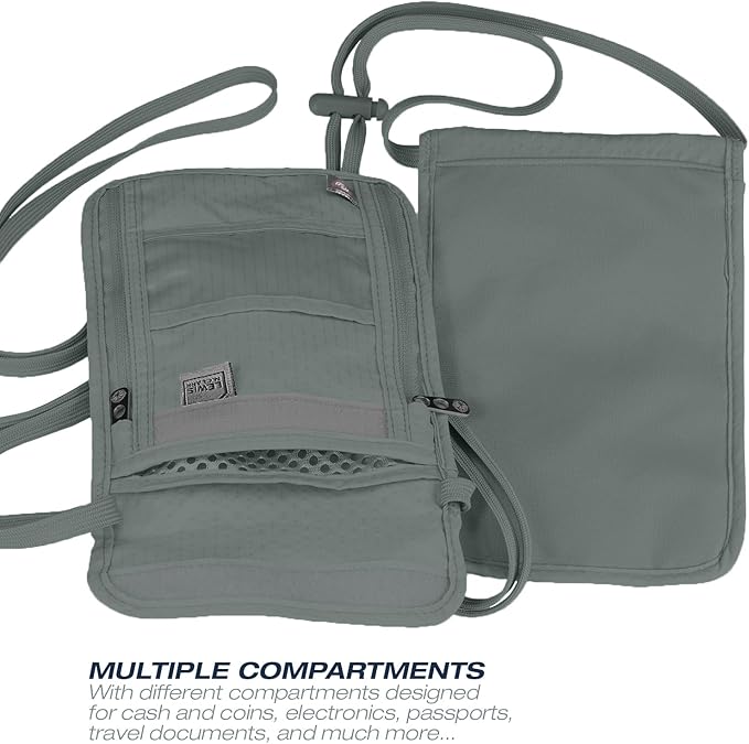 Lewis N. Clark Stash Neck Travel Wallet, RFID Blocking Passport Holder, Protect Personal Information, Slate