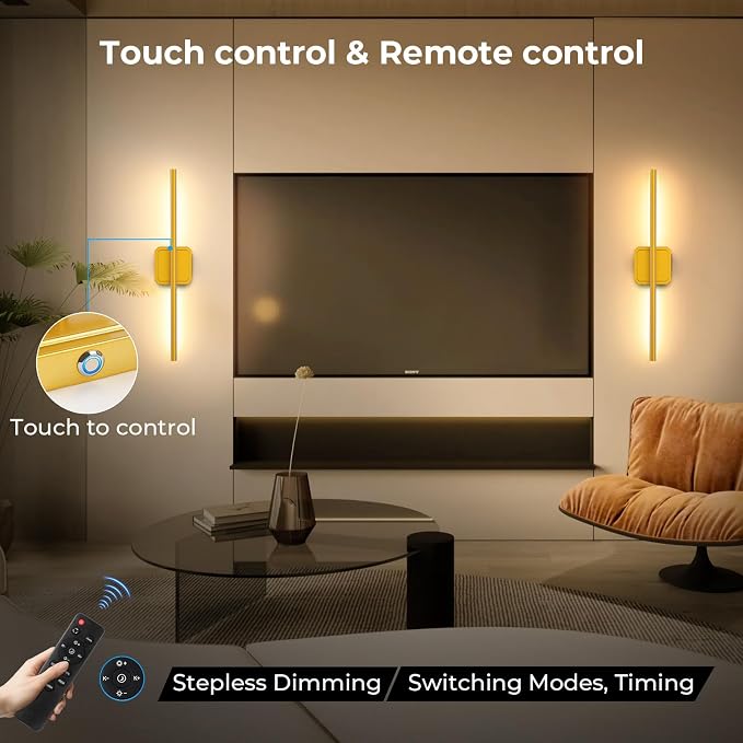 Battery Operated Wall Sconce Wireless Detachable 360°Rotate Dimmable 1 Pack | Rechargeable Wall Light 3000-6500K with Remote Control 10000mAh for Bedroom Living Room 28.3" Gold