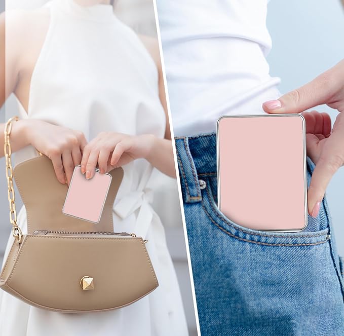 Pocket Mirror, Small Travel Mirror with Magnification, Portable Double-Sided Magnifying Cosmetic Mirror for Daily (Pink)