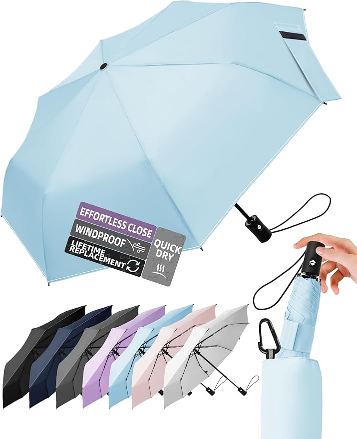 Compact Travel Windproof Umbrella, 43" Auto open/close Folding Quick Dry Umbrellas for Rain, Lightweight Portable Small for Backpack Car, Thoughtful Gift for Women Men Kids, TSA Approved