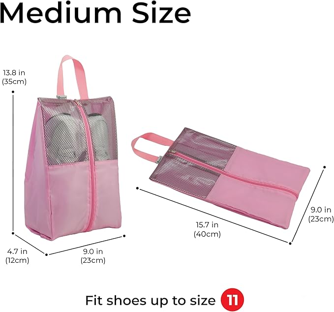 Shoe Bags For Travel, Used As For Storage or Shoe Travel Bag, Featuring Waterproof Nylon Sneaker Bag. (Light Pink, 2 Pack, Medium)