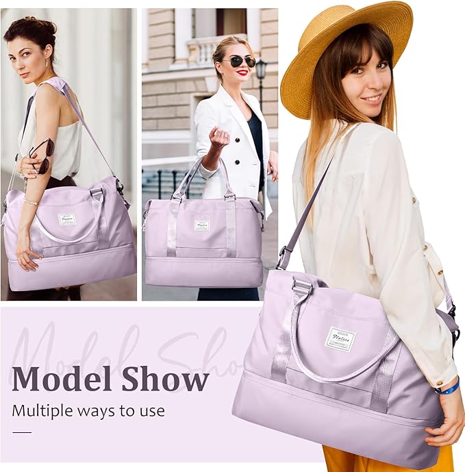 Weekender Bags for Women,Carry On Overnight Travel Duffel Bag with Shoes Compartment & Toiletry Bag,Extra Large,Purple