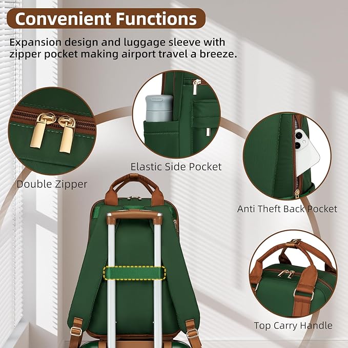 LARVENDER Luggage Sets 3 Piece Expandable Carry on Luggage 22x14x9 Airline Approved Hardshell Suitcase with Wheels TSA Lock, Lightweight Suitcase Set for Women with Travel Backpack, Green
