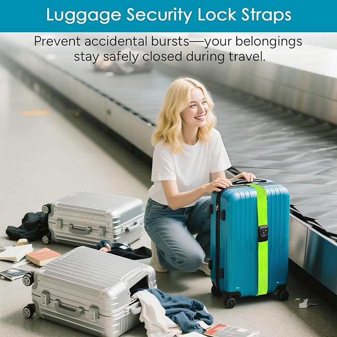 Travel Inspira Luggage Straps for Suitcases with TSA Lock, Protect Your Luggage Anti-Burst, High Visibility Color, Easy to Identify Luggage Adjustable Heavy Duty Belt for 20-32 Inch Suitcases