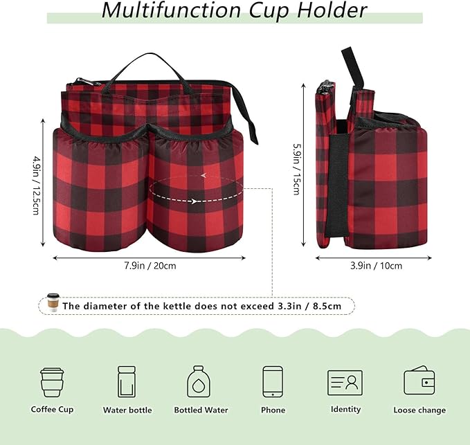 Luggage Cup Holder for Suitcases Free Hands Travel Cup Holder Portable Suitcase Cup Drink Holder Luggage Cup Caddy Bag Carrier Red and Black Buffalo Plaid