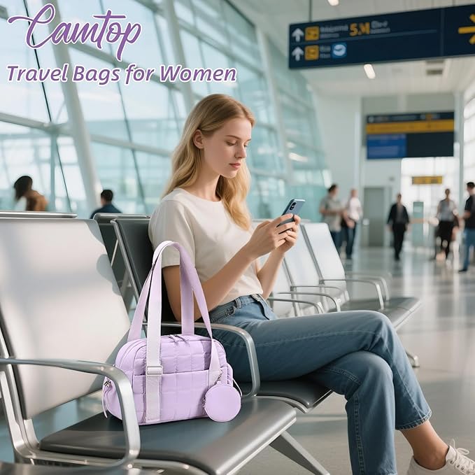 CAMTOP Mini Gym Bag for Women, Small Gym Tote Bag Puffy Quilted Sports Duffel Bag with Wet Compartment and Coin Purse Duffel Bags Dance Yoga Workout Bag for Gifts