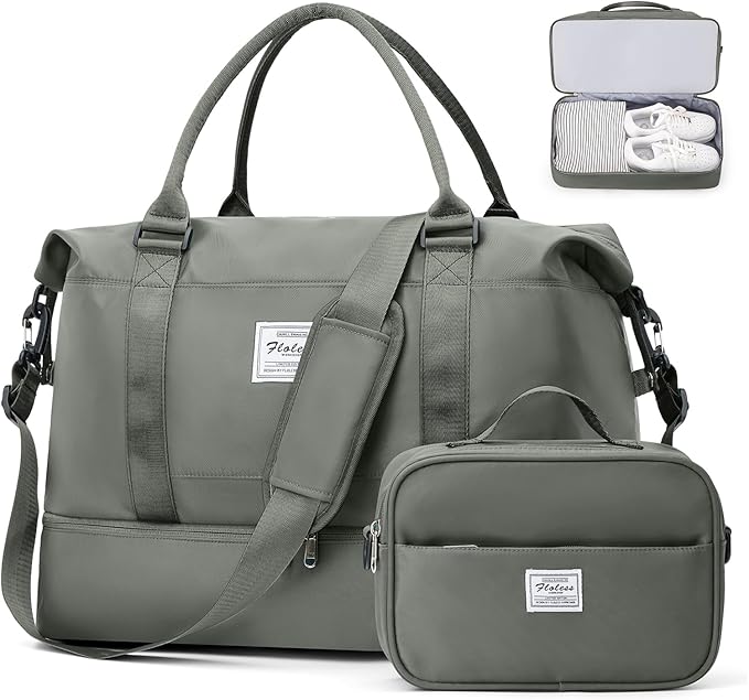 Large Weekender Bags for Women, Travel Duffel Bags with Shoe Compartment,Personal Item Travel Carry on Overnight bag for women Travel Set,Olive Green2
