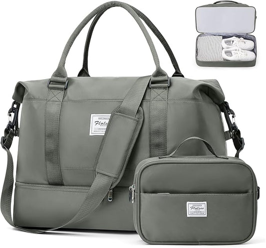 Large Weekender Bags for Women, Travel Duffel Bags with Shoe Compartment,Personal Item Travel Carry on Overnight bag for women Travel Set,Olive Green2
